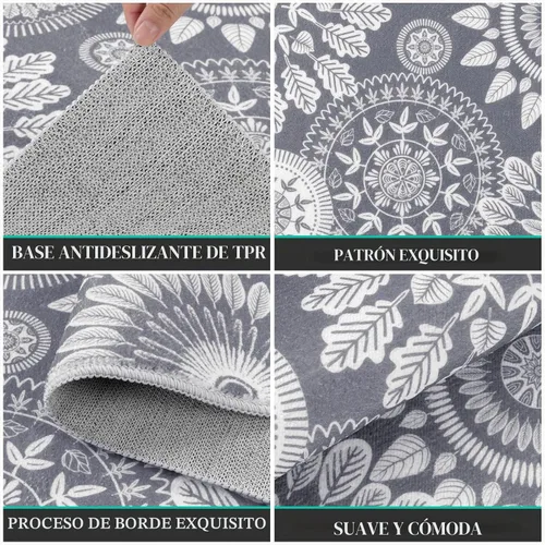 Vista 4 de Bsmathom Conjunto de Alfombras de Cocina Boho 3 Piezas, Alfombra de Cocina Antideslizante de Estilo Granja, Alfombras de Cocina Lavables y Gris