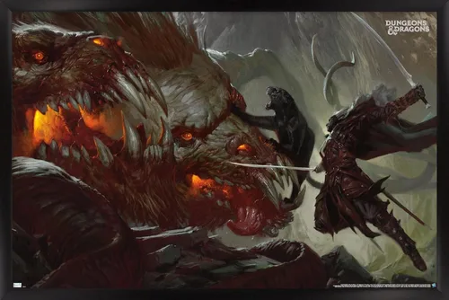 Vista 8 de Trends International Póster de pared de Dungeons and Dragons Drizzt vs Demogorgon, 22.4 pulgadas de largo x 14.7 W, versión enmarcada de madera