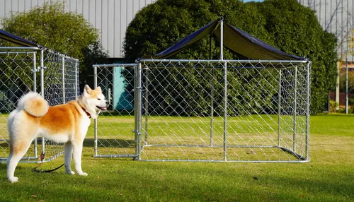 Vista 7 de Jaula grande para perros al aire libre, malla de casa de perrera resistente, valla de acero para perreras con cierre seguro