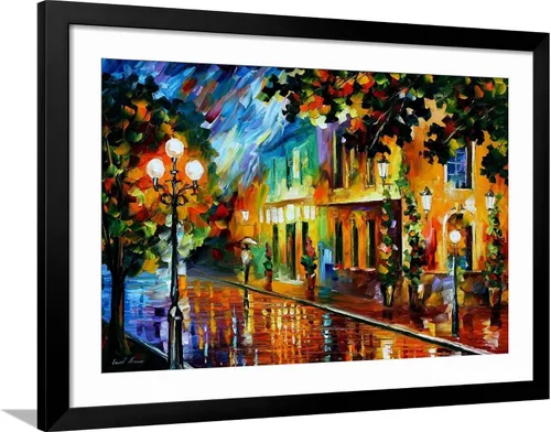 Vista 10 de ART.COM Arte enmarcado para pared, diseño de flores nocturnas de Leonid Afremov, decoración escénica, 18 x 12 pulgadas, marco negro con paspartú