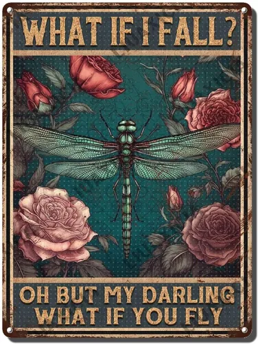 Vista 15 de LIUAXICIA Letreros divertidos de metal con texto en inglés «Into The Forest I go to Lose My Mind and Free My Soul Dragonfly», decoración de pared
