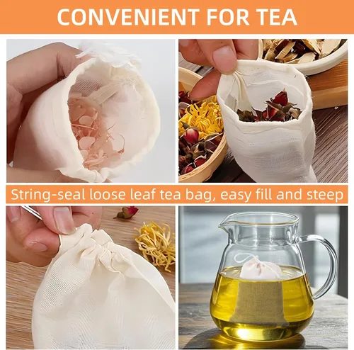 Vista 4 de TamBee Bolsa de té de malla con cordón de 3 x 4 pulgadas, bolsa de filtro de té reutilizable