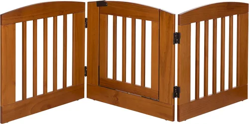 Vista 3 de BarkWood Pets - Puerta independiente para mascotas con puerta de paso y tres paneles de madera plegables de 24 pulgadas de ancho x 24 pulgadas