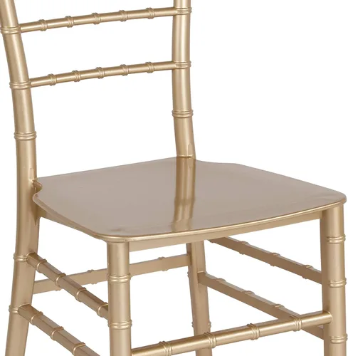 Vista 8 de BizChair Paquete de 2 sillas Chiavari apilables de resina dorada, asientos para hospitalidad y eventos