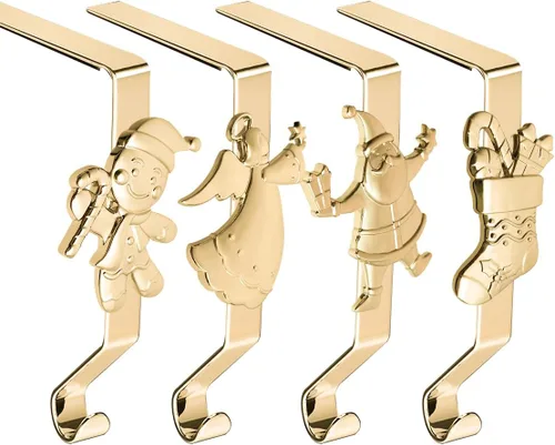 Vista 12 de Juego de 4 soportes de calcetines de Navidad para manto, ganchos reutilizables para calcetines de Navidad, colgador de Navidad sin daños