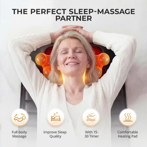 Vista 5 de Shiatsu - Alfombrilla de masaje de cuerpo completo con calor, almohadilla masajeadora desmontable, 10 motores vibradores, alivio del dolor de tejido
