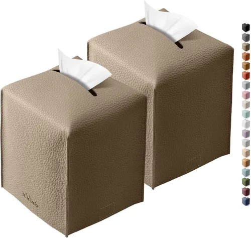 Vista 15 de Funda cuadrada para caja de pañuelos de piel sintética moderna para decoración creativa, paquete de 2, ideal para baños, oficina, coche, mesita