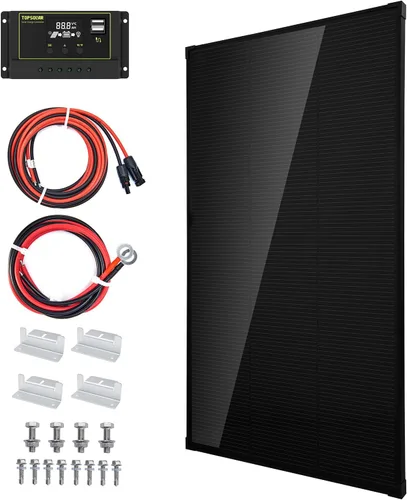 Vista 10 de Kit de Panel Solar Topsolar 100 Vatios 12 Voltios Monocristalino para Sistema Fuera de la Red para Hogares, RV, Barco + Controlador de Carga Solar