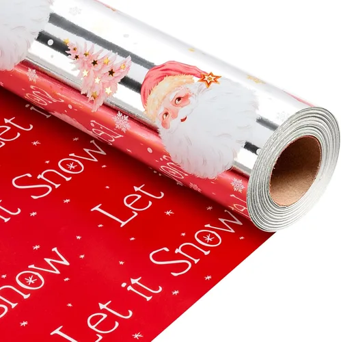 Vista 10 de Homeral Rollo de papel de regalo de Navidad de dinosaurio para niños, dinosaurio negro fresco con decoraciones y letras rojas, envoltura de regalo