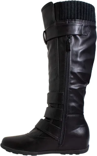 Vista 3 de Generación Y - Botas altas de media pantorrilla con detalle de calentador acanalado, hebillas y suela de goma, para mujer