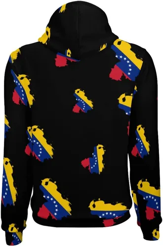 Vista 4 de Sudadera con capucha con diseño de bandera de Venezuela, sudadera de manga larga, forro polar, suave, cálida, con capucha