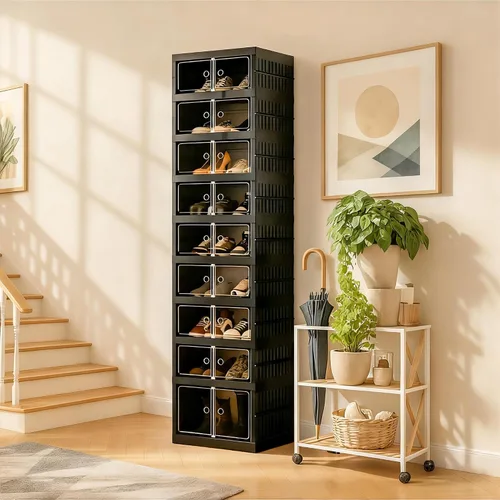 Vista 19 de Organizador de Zapatos Plegable Caja de Almacenamiento, Estante de Zapatos Plegable Portátil Extra Grande para Closet, Caja de Almacenamiento