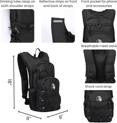 Vista 2 de Mochila de hidratación de 18 litros con kit de primeros auxilios, bolsa de agua de 3 litros y toalla de enfriamiento, mochila de hidratación ligera