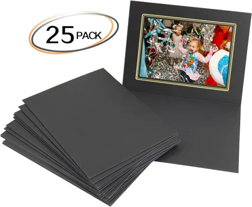 Vista 3 de Golden State Art, Paquete de 25 carpetas de fotos de 5 x 7, marco de cartón, tarjetas de marco de papel, saludos/invitación eventos especiales: negro