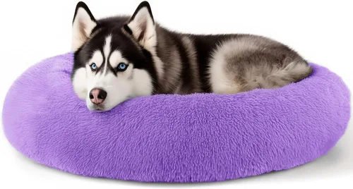 Vista 48 de Hoewina - Cama redonda, calmante, en forma de rosquilla, lavable, esponjosa para interiores, perros y gatos pequeños y medianos, negro, 20 pulgadas