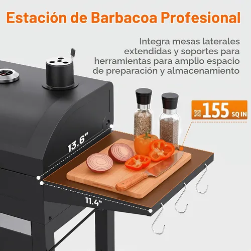 Vista 5 de KEYO GRILL Parrilla de carbón de 20 pulgadas, resistente con mesas