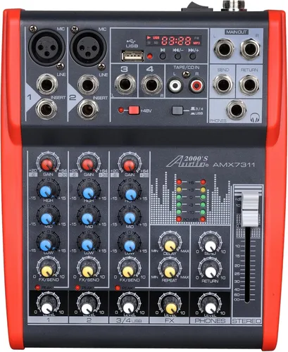 Vista 2 de Audio2000'S AMX7303- Mezclador de audio profesional de cuatro canales con procesador USB y DSP
