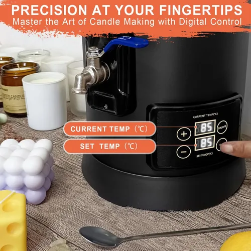 Vista 3 de Leerie Derretidor de cera digital de 12 libras para hacer velas, olla de fusión de cera de vela D6 con control preciso de temperatura y núcleo