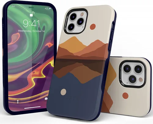 Vista 6 de Funda Casely para iPhone 12/12 Pro Los opuestos se atraen Montañas de día y noche Compatible con MagSafe Diseño protector audaz