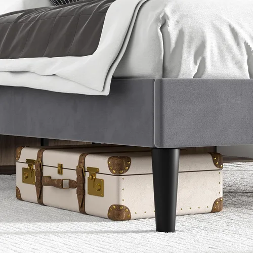 Vista 5 de VECELO Base de cama tapizada de tamaño matrimonial con cabecera ajustable copetuda, base de colchón, soporte de listones de madera, fácil montaje
