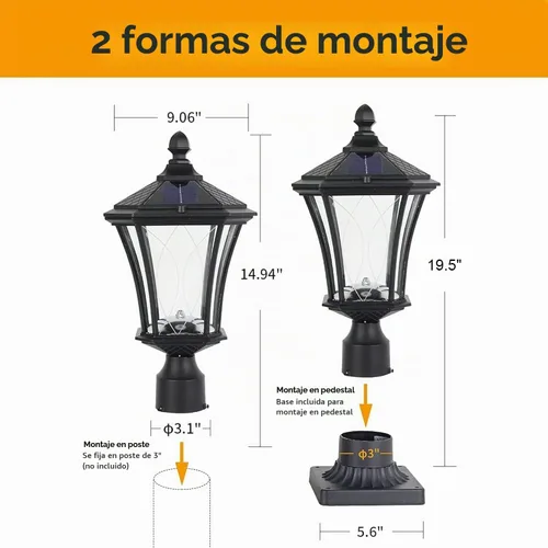 Vista 6 de Luces solares para poste del atardecer al amanecer, lámparas solares para exteriores con base de montaje en muelle, cabezal de luces exteriores