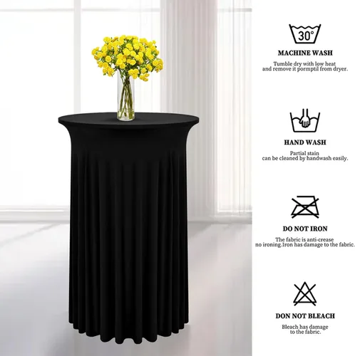Vista 9 de 6 paquetes de faldas de mesa de cóctel redondas de 32" x 43" de elastano elástico con drapeados ondulados, fundas de mesa de cóctel ajustadas