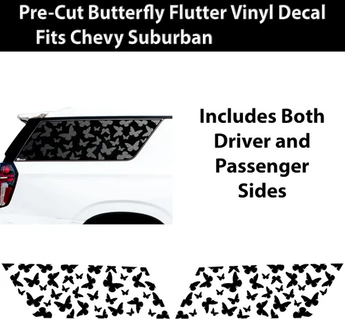 Vista 3 de Bogar Tech Designs Calcomanías de vinilo precortadas con estampado de mariposa de un cuarto de ventana, compatibles con Chevy Suburban y GMC Yukon
