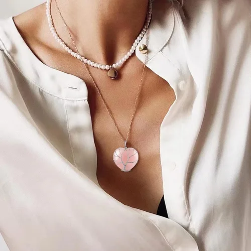 Vista 2 de Bestyle Collar de cristal curativo envuelto en árbol de la vida, colgante de piedra natal de 12 meses para parrillas de mujer, joyería de piedras