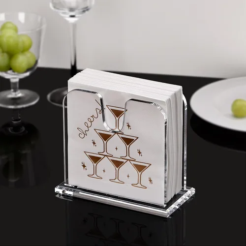 Vista 7 de DINGHUO Servilletero de acrílico para cóctel, para la mesa, (12.7 cm x 12.7 cm) Dispensador de servilletas de bebidas transparente con base de 8 mm