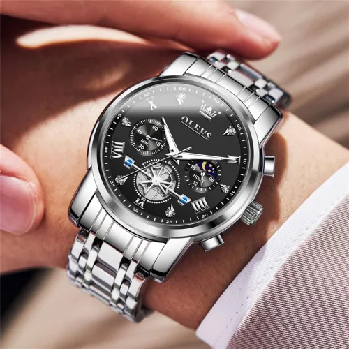 Vista 3 de OLEVS Watches for Men Dress Watch Chronograph Luxury Stainless Steel Big Face Men Watches Multi-Function Easy to Read Diamond Roman Numerals