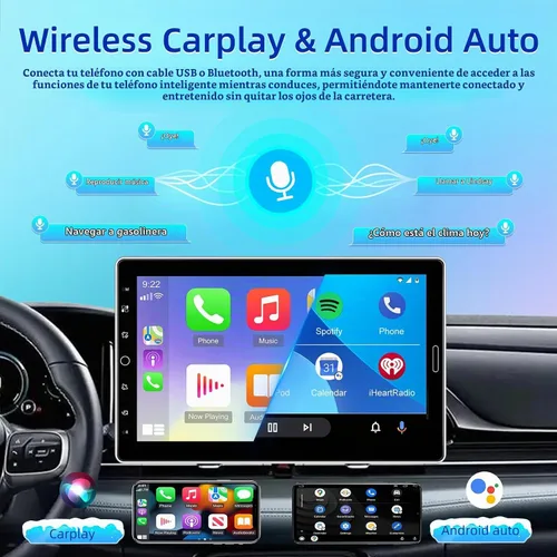 Vista 3 de NHOPEEW - Radio de coche de un solo DIN de 10 pulgadas con pantalla táctil, Carplay inalámbrico y Android Auto - Estéreo de coche con pantalla IPS
