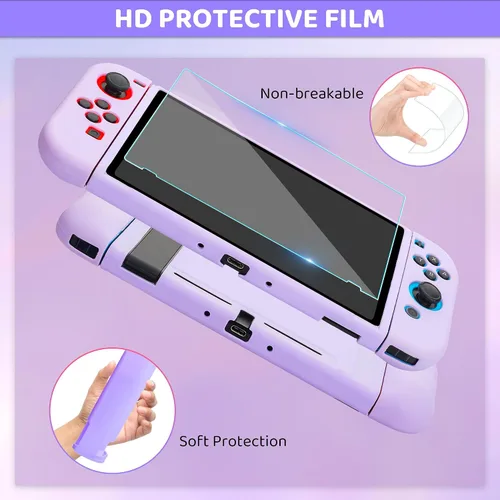 Vista 6 de FUNDIARY Funda de transporte morada para Nintendo Switch, accesorios para Switch con funda de transporte, funda protectora acoplable, protector