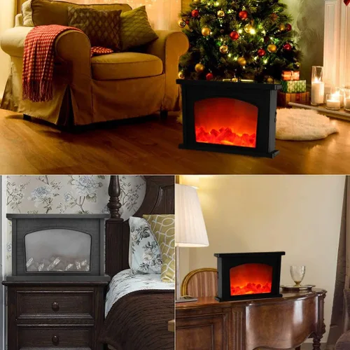 Vista 4 de Faroles de chimenea decorativos, pequeña chimenea falsa, lámpara LED de fuego con efecto de llama, decoración de Navidad para interiores
