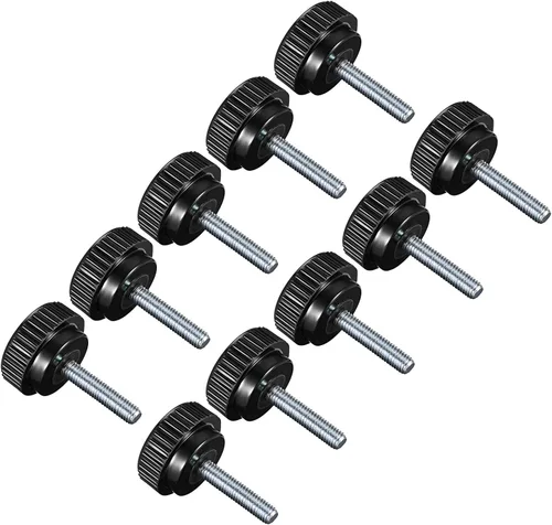 Vista 12 de Perillas de sujeción moleteadas, rosca macho M4 x 0.630 in, cabeza de 0.630 in, pomos de plástico termoestable para tornillo de pulgar negro