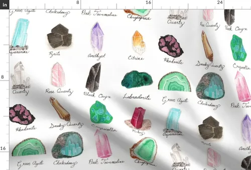 Vista 3 de Spoonflower Tela: cristales de piedra mineral de acuarela, piedras preciosas de la edad impresas en tela de gasa, cuarto de gordo, costura de moda