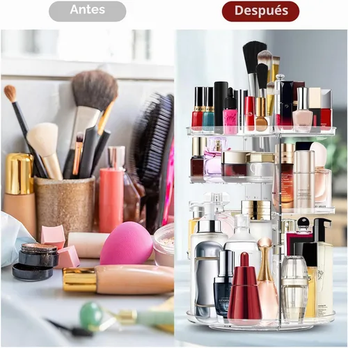 Vista 5 de Organizador de maquillaje giratorio de 360 grados, organizador de cosméticos ajustable para bricolaje, carrusel de maquillaje, estante giratorio