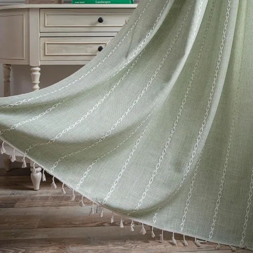 Vista 5 de Cortinas Verde Salvia Boho Granja para Dormitorio Sala de Estar 63 Pulgadas de Largo Cortinas 2 Paneles Algodón Lino Cortina de Ventana, Cortina