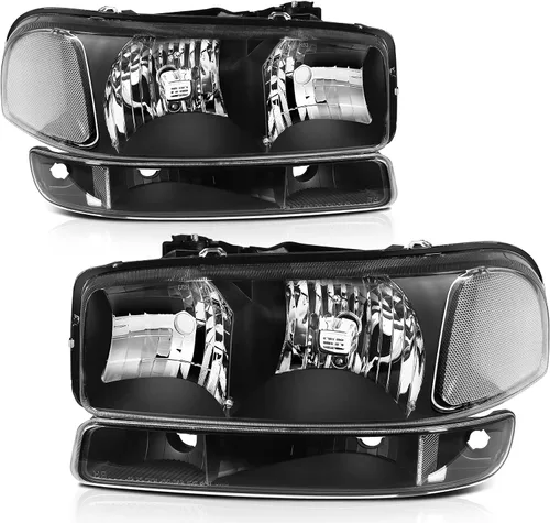 Vista 51 de Conjunto de faros delanteros para Chevy Avalanche 1500 2003-2006 para Avalanche 2500 03-06 para 1500 Classic 2007 carcasa negra reflector ámbar