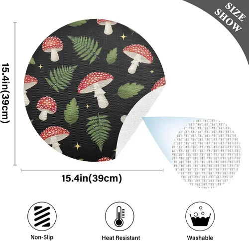Vista 4 de Red White Mushrooms Place Mats, Heat Resistant Non Slip Dinner Placemats Round for Kitchen one sizex1