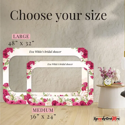Vista 4 de Marco de fotos de novia personalizado con rosas en tonos fucsia, marco de fotos personalizado con rubor, accesorio de fotos de rosas florecientes