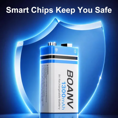 Vista 5 de 2 baterías recargables de 1300 mAh 9 V, batería recargable de litio USB de larga duración con cable de carga 2 en 1, para detectores de humo