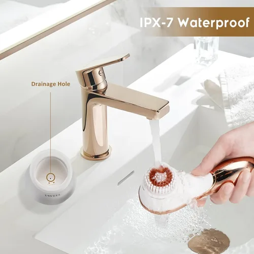 Vista 6 de Cepillo facial eléctrico recargable exfoliante facial IPX-7 impermeable rotativo limpiador de spa para exfoliación, masaje y limpieza profunda con 4
