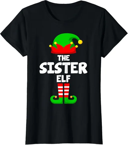Vista 22 de Sister Elf Matching Family Christmas T-Shirt, Negro