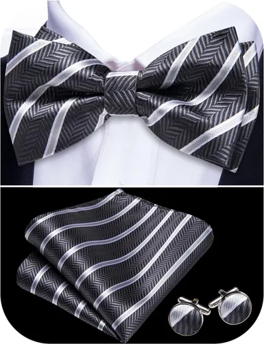 Vista 47 de Barry.Wang Pajarita de Rayas Paisley para Hombre de Seda Preatada Pañuelo de Bolsillo Gemelos Juego Formal Boda Fiesta Graduación
