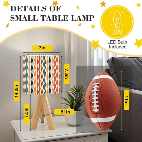 Vista 2 de Tripod Table Lamp Retro Checkered Peel Stick Geometric Abstract Modern 1970s Bedside Lamps Small Lamp Nightstand Lamp with Linen Lampshade Table
