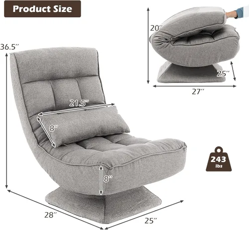 Vista 3 de Giantex Silla giratoria ajustable para el suelo, silla de videojuegos de 5 posiciones con base giratoria, marco de acero, almohada lumbar de masaje