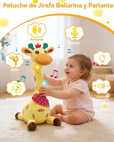 Vista 2 de Pbooo Juguete de jirafa que habla bailando, animal de peluche repite lo que dices, peluche musical electrónico con luz brillante, juguetes