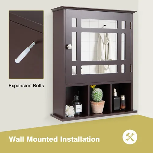 Vista 6 de GOFLAME Botiquín de baño con espejo, organizador de almacenamiento colgante montado en la pared con estante ajustable, gabinete de almacenamiento