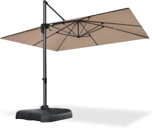 Vista 12 de PURPLE LEAF Sombrilla de patio de 8 pies para exteriores, sombrilla voladiza cuadrada de aluminio con rotación de 360 grados para jardín, terraza