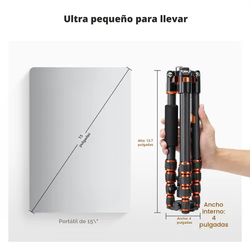 Vista 2 de K&F Concept Trípode de cámara de fibra de carbono de 60 pulgadas, monopie